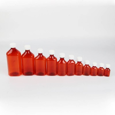 Oval Plastic Liquid Bottle With Child Resistant Cap Amber Ob Pet Material Pharmacy Package